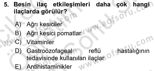 Temel Beslenme İlkeleri Dersi 2023 - 2024 Yılı (Final) Dönem Sonu Sınav Soruları 5. Soru