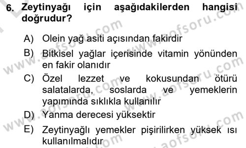 Temel Beslenme İlkeleri Dersi 2023 - 2024 Yılı (Final) Dönem Sonu Sınav Soruları 6. Soru