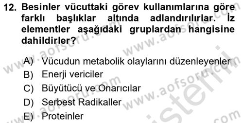 Temel Beslenme İlkeleri Dersi 2023 - 2024 Yılı Yaz Okulu Sınav Soruları 12. Soru