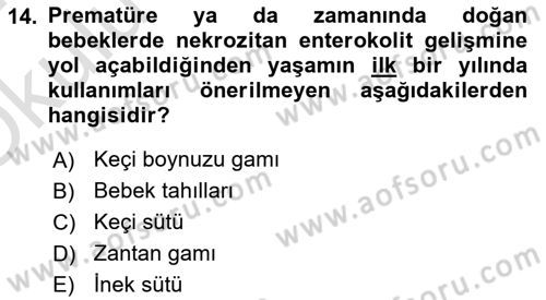 Temel Beslenme İlkeleri Dersi 2023 - 2024 Yılı Yaz Okulu Sınav Soruları 14. Soru