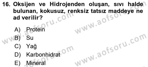 Temel Beslenme İlkeleri Dersi 2023 - 2024 Yılı Yaz Okulu Sınav Soruları 16. Soru