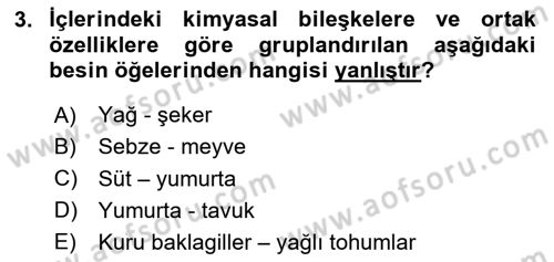 Temel Beslenme İlkeleri Dersi 2023 - 2024 Yılı Yaz Okulu Sınav Soruları 3. Soru