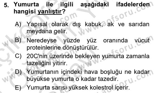 Temel Beslenme İlkeleri Dersi 2023 - 2024 Yılı Yaz Okulu Sınav Soruları 5. Soru