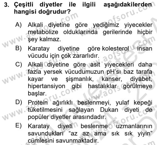 Temel Beslenme İlkeleri Dersi 2024 - 2025 Yılı (Vize) Ara Sınav Soruları 3. Soru