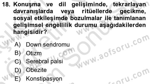 Temel Beslenme İlkeleri Dersi 2024 - 2025 Yılı (Final) Dönem Sonu Sınav Soruları 18. Soru
