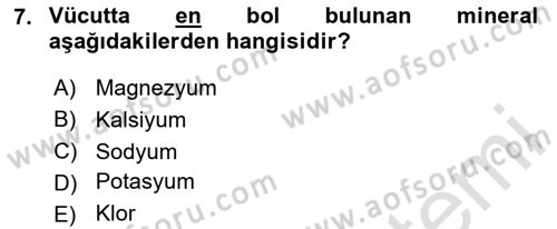 Temel Beslenme İlkeleri Dersi 2024 - 2025 Yılı (Final) Dönem Sonu Sınav Soruları 7. Soru