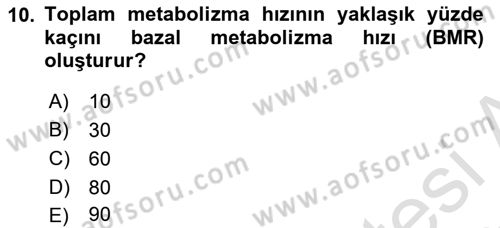 Temel Beslenme İlkeleri Dersi 2024 - 2025 Yılı Yaz Okulu Sınav Soruları 10. Soru
