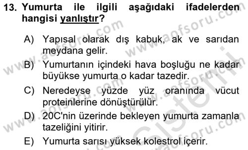 Temel Beslenme İlkeleri Dersi 2024 - 2025 Yılı Yaz Okulu Sınav Soruları 13. Soru