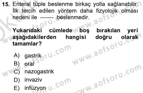 Temel Beslenme İlkeleri Dersi 2024 - 2025 Yılı Yaz Okulu Sınav Soruları 15. Soru