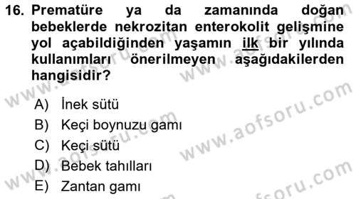 Temel Beslenme İlkeleri Dersi 2024 - 2025 Yılı Yaz Okulu Sınav Soruları 16. Soru