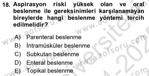 Temel Beslenme İlkeleri Dersi 2024 - 2025 Yılı Yaz Okulu Sınav Soruları 18. Soru