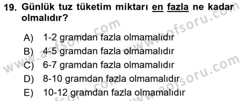 Temel Beslenme İlkeleri Dersi 2024 - 2025 Yılı Yaz Okulu Sınav Soruları 19. Soru