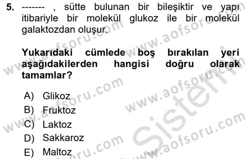 Temel Beslenme İlkeleri Dersi 2024 - 2025 Yılı Yaz Okulu Sınav Soruları 5. Soru