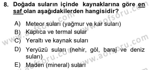 Temel Beslenme İlkeleri Dersi 2024 - 2025 Yılı Yaz Okulu Sınav Soruları 8. Soru