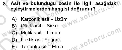 Temel Beslenme İlkeleri Dersi 2025 - 2026 Yılı (Final) Dönem Sonu Sınav Soruları 8. Soru