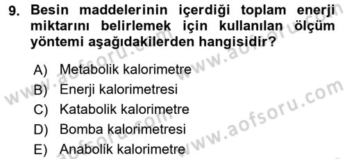 Temel Beslenme İlkeleri Dersi 2025 - 2026 Yılı (Final) Dönem Sonu Sınav Soruları 9. Soru