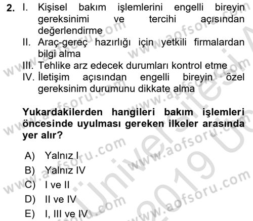 Temel Bakım ve Rehabilitasyon 2 Dersi 2018 - 2019 Yılı 3 Ders Sınav Soruları 2. Soru