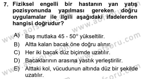 Temel Bakım ve Rehabilitasyon 2 Dersi 2018 - 2019 Yılı 3 Ders Sınav Soruları 7. Soru