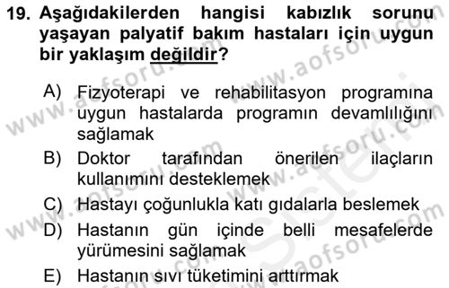 Temel Bakım ve Rehabilitasyon 2 Dersi Ara Sınavı Deneme Sınav Soruları 19. Soru