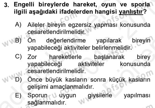 Temel Bakım ve Rehabilitasyon 2 Dersi Ara Sınavı Deneme Sınav Soruları 3. Soru