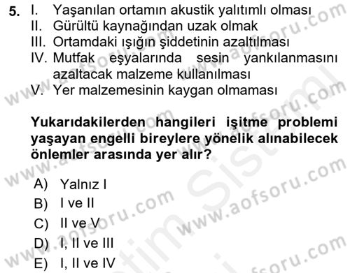 Temel Bakım ve Rehabilitasyon 2 Dersi Ara Sınavı Deneme Sınav Soruları 5. Soru