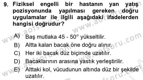 Temel Bakım ve Rehabilitasyon 2 Dersi Ara Sınavı Deneme Sınav Soruları 9. Soru