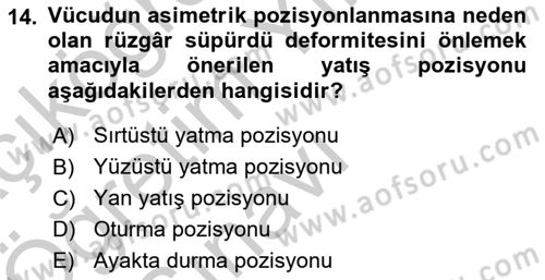 Temel Bakım ve Rehabilitasyon 2 Dersi 2018 - 2019 Yılı Yaz Okulu Sınav Soruları 14. Soru