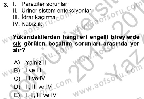 Temel Bakım ve Rehabilitasyon 2 Dersi 2018 - 2019 Yılı Yaz Okulu Sınav Soruları 3. Soru