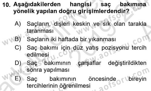 Temel Bakım ve Rehabilitasyon 2 Dersi Ara Sınavı Deneme Sınav Soruları 10. Soru