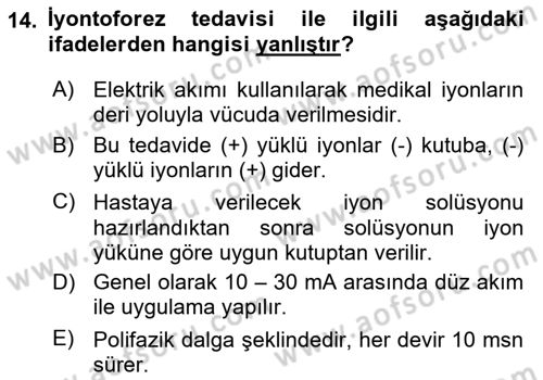 Temel Bakım ve Rehabilitasyon 2 Dersi Ara Sınavı Deneme Sınav Soruları 14. Soru