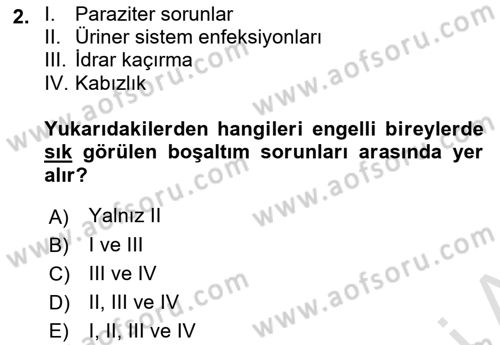 Temel Bakım ve Rehabilitasyon 2 Dersi Ara Sınavı Deneme Sınav Soruları 2. Soru