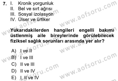 Temel Bakım ve Rehabilitasyon 2 Dersi Ara Sınavı Deneme Sınav Soruları 7. Soru