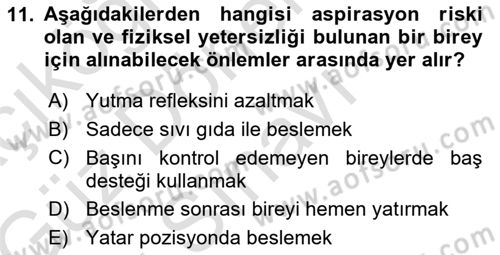 Temel Bakım ve Rehabilitasyon 2 Dersi 2019 - 2020 Yılı (Final) Dönem Sonu Sınav Soruları 11. Soru