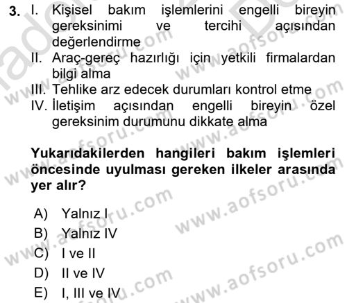 Temel Bakım ve Rehabilitasyon 2 Dersi 2019 - 2020 Yılı (Final) Dönem Sonu Sınav Soruları 3. Soru