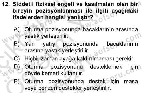 Temel Bakım ve Rehabilitasyon 2 Dersi 2020 - 2021 Yılı Yaz Okulu Sınav Soruları 12. Soru