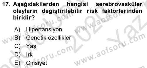 Temel Bakım ve Rehabilitasyon 2 Dersi 2020 - 2021 Yılı Yaz Okulu Sınav Soruları 17. Soru