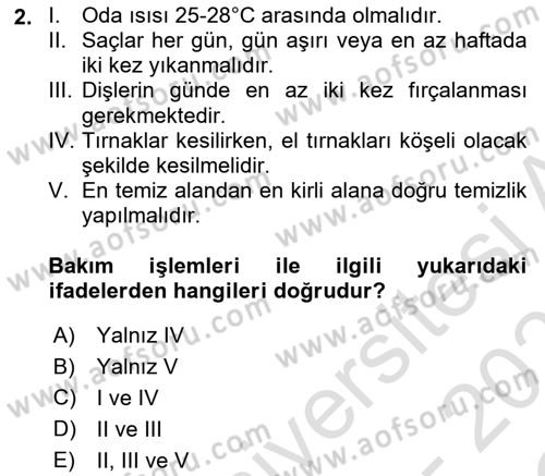 Temel Bakım ve Rehabilitasyon 2 Dersi 2020 - 2021 Yılı Yaz Okulu Sınav Soruları 2. Soru