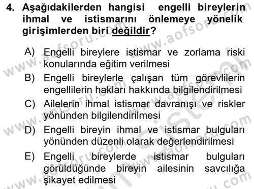 Temel Bakım ve Rehabilitasyon 2 Dersi 2020 - 2021 Yılı Yaz Okulu Sınav Soruları 4. Soru