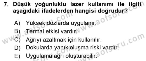 Temel Bakım ve Rehabilitasyon 2 Dersi 2020 - 2021 Yılı Yaz Okulu Sınav Soruları 7. Soru