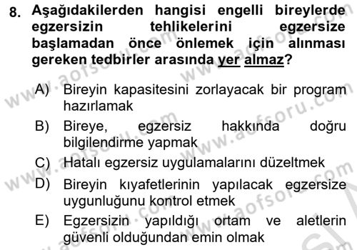 Temel Bakım ve Rehabilitasyon 2 Dersi 2020 - 2021 Yılı Yaz Okulu Sınav Soruları 8. Soru
