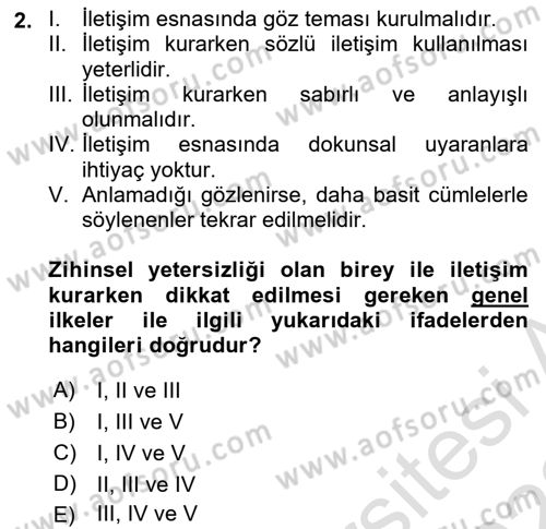 Temel Bakım ve Rehabilitasyon 2 Dersi Ara Sınavı Deneme Sınav Soruları 2. Soru