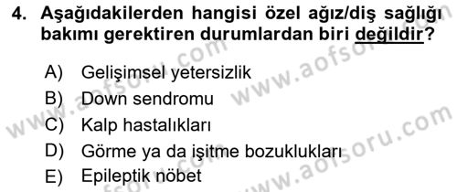 Temel Bakım ve Rehabilitasyon 2 Dersi Ara Sınavı Deneme Sınav Soruları 4. Soru