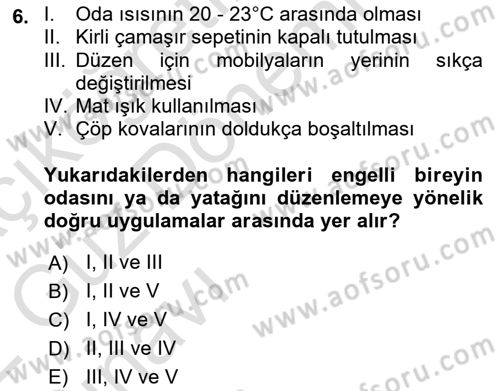 Temel Bakım ve Rehabilitasyon 2 Dersi Ara Sınavı Deneme Sınav Soruları 6. Soru
