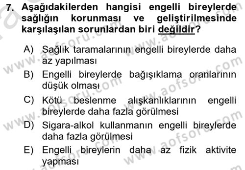 Temel Bakım ve Rehabilitasyon 2 Dersi Ara Sınavı Deneme Sınav Soruları 7. Soru