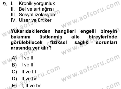 Temel Bakım ve Rehabilitasyon 2 Dersi Ara Sınavı Deneme Sınav Soruları 9. Soru