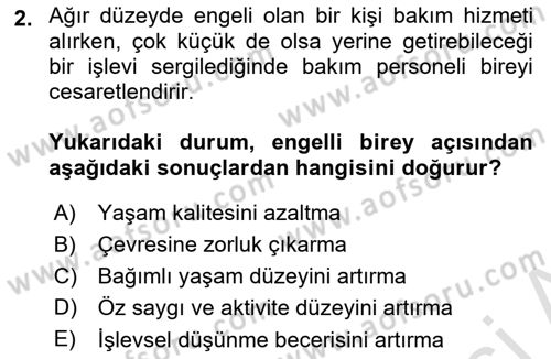 Temel Bakım ve Rehabilitasyon 2 Dersi 2021 - 2022 Yılı (Final) Dönem Sonu Sınav Soruları 2. Soru