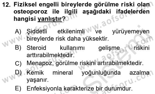 Temel Bakım ve Rehabilitasyon 2 Dersi 2021 - 2022 Yılı Yaz Okulu Sınav Soruları 12. Soru