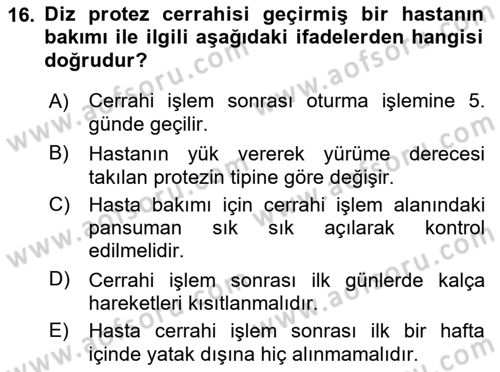 Temel Bakım ve Rehabilitasyon 2 Dersi 2021 - 2022 Yılı Yaz Okulu Sınav Soruları 16. Soru