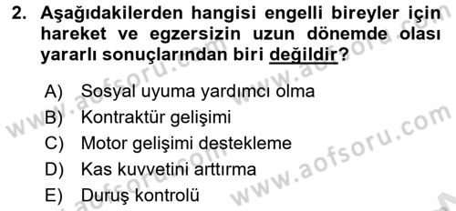 Temel Bakım ve Rehabilitasyon 2 Dersi 2021 - 2022 Yılı Yaz Okulu Sınav Soruları 2. Soru