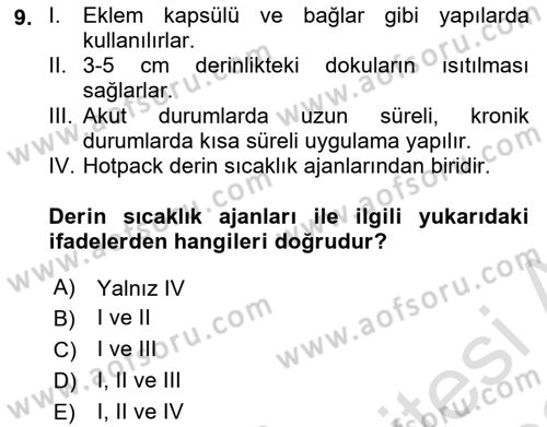 Temel Bakım ve Rehabilitasyon 2 Dersi 2021 - 2022 Yılı Yaz Okulu Sınav Soruları 9. Soru
